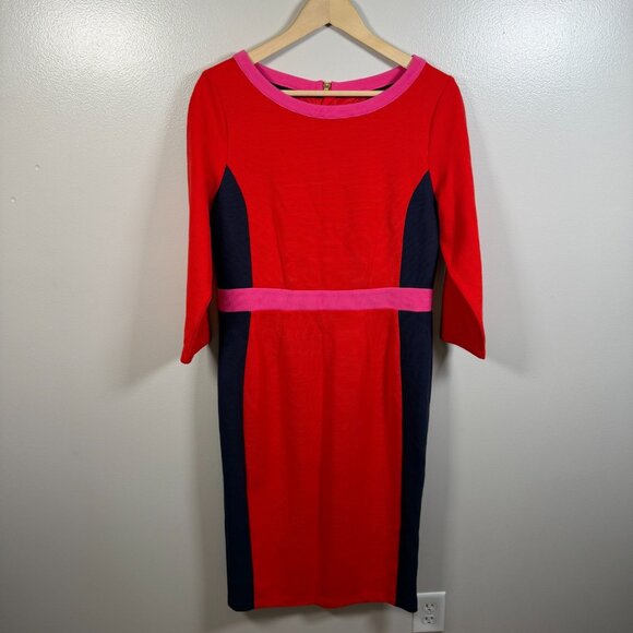 Boden Leah Ottoman Sheath Colorblock Dress Size 10 Knee Length Career Work Red - Picture 2 of 10